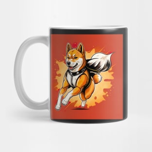 Shiba Inu Super Hero Style Running Drawing Illustration Mug